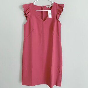 LOFT Berry Pink Ruffle Flutter Sleeve Shift Dress